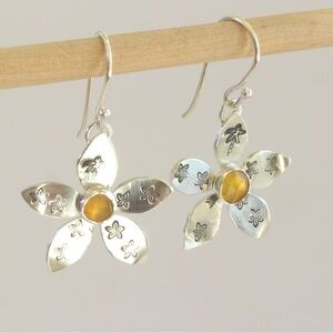 Sterling Silver Citrine Flower Earrings – Handmade by Me – New